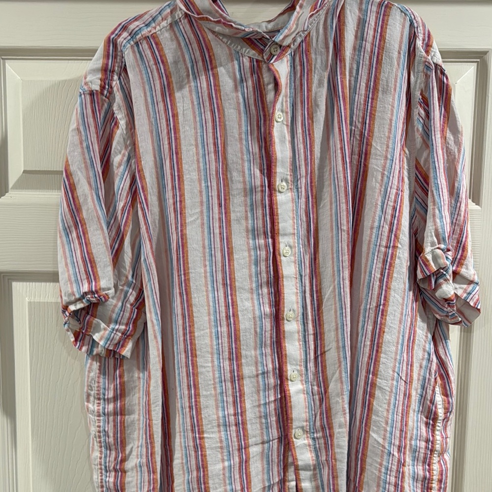 Caribbean Red and Blue Casual Button Down Shirt